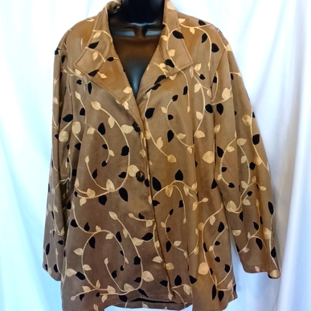 Coldwater Creek Womens Faux Suede look Jacket 3X Floral Embroidered, button